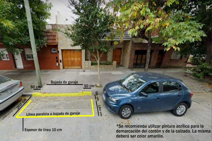 Requisitos para pintar cordones y demarcaciones amarillas en entradas a garaje o cocheras